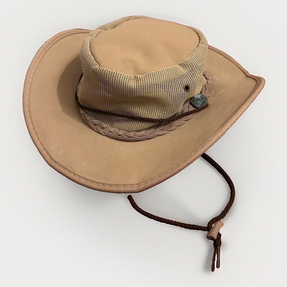 Barmah Hat Canvas Cooler Leather Trim Size Large Made In Australia Mesh Sides